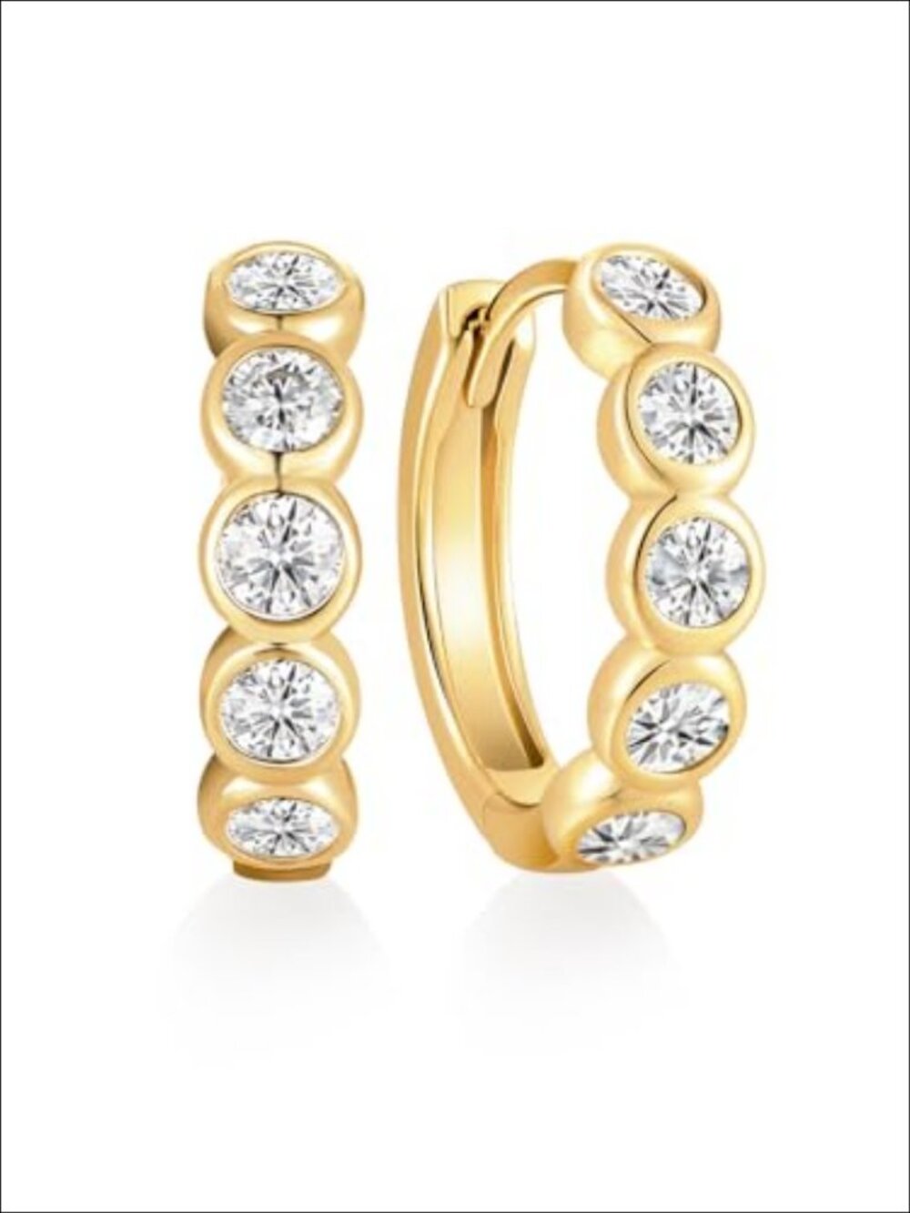 Moissanite Bezel Hoop Earrings 925 Sterling Silver Rhodium Plated 15mm